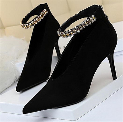 Pantofi de dama eleganti model ascutit cu pietre si toc subtire in trei culori