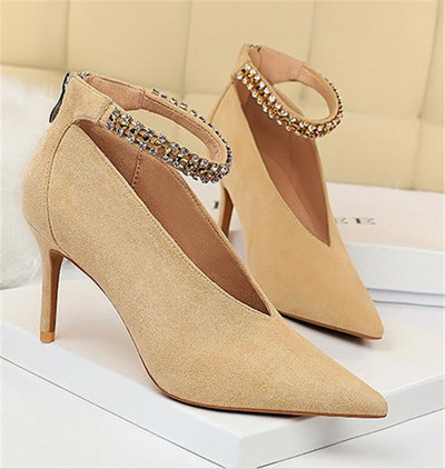 Pantofi de dama eleganti model ascutit cu pietre si toc subtire in trei culori