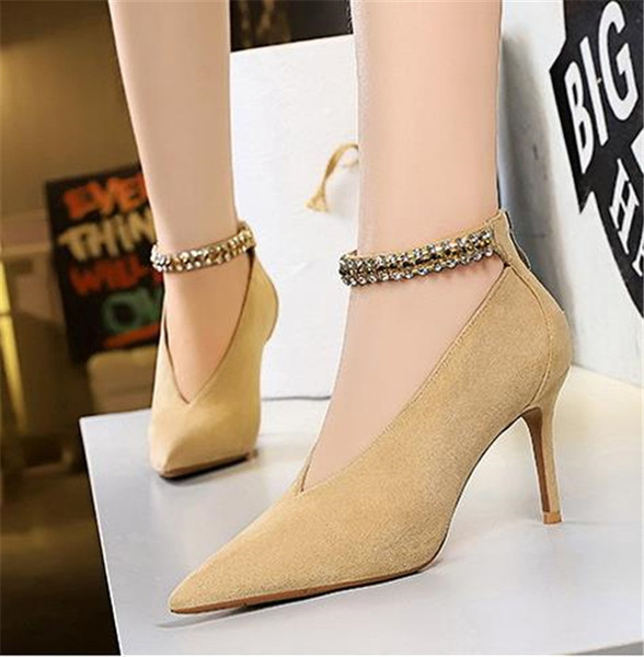 Pantofi de dama eleganti model ascutit cu pietre si toc subtire in trei culori