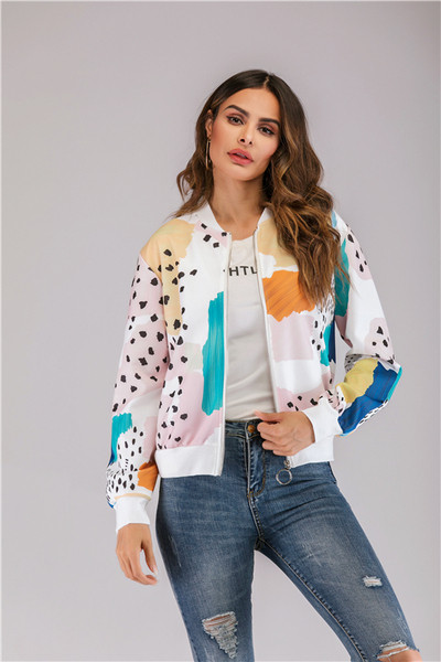 Geaca de toamna moderna de dama cu fermoar de culoare alba