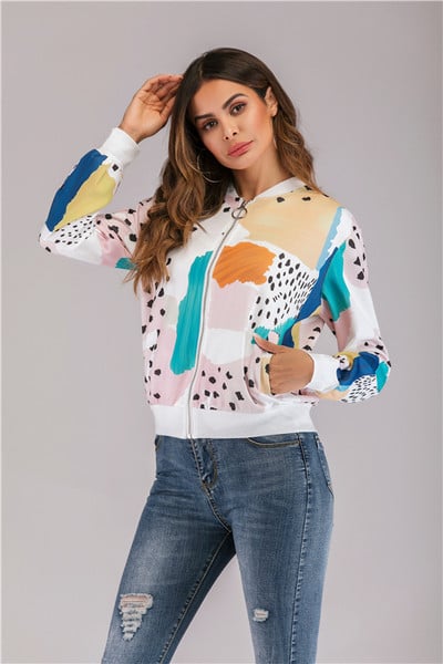 Geaca de toamna moderna de dama cu fermoar de culoare alba