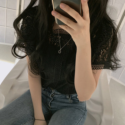 Дамска дантелена блуза с къс ръкав в три цвята 