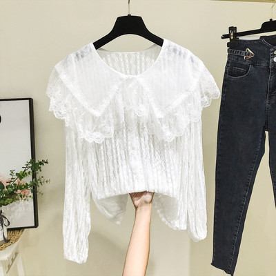 Camasa de dama model nou cu decolteu rotund si nasturi in bej si alb