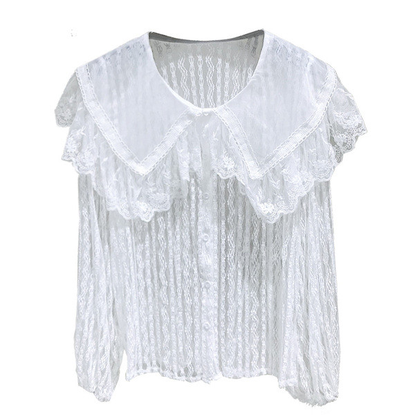 Camasa de dama model nou cu decolteu rotund si nasturi in bej si alb