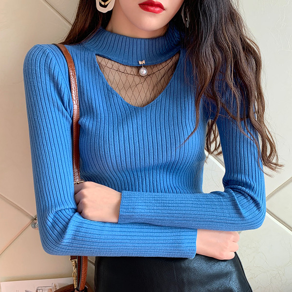 Pulover de dama cu panglica si decolteu rotund in mai multe culori