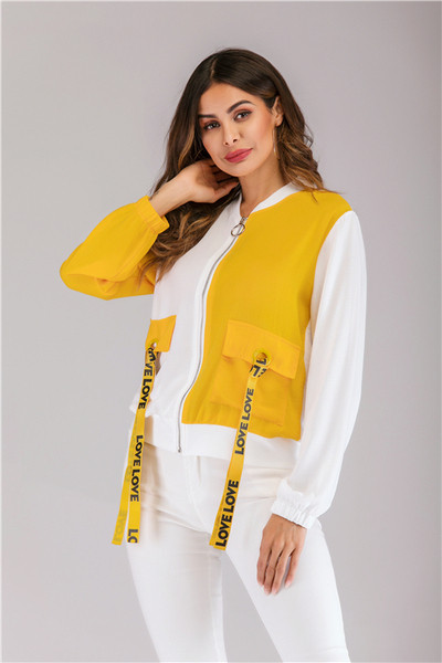 Geaca de toamna casual de dama cu buzunare si fermoar de culoare galbena