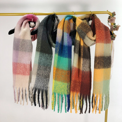 Зимен кариран шал с ресни - четири разцветки