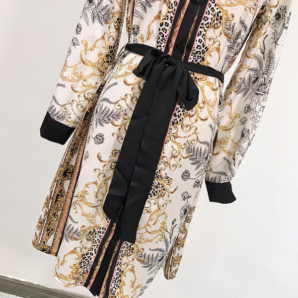 Rochie scurta cu guler clasic si cravate cu model floral