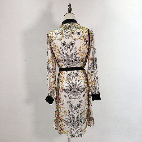 Rochie scurta cu guler clasic si cravate cu model floral