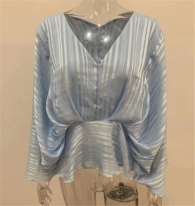 Bluză largă de damă modernă cu decolteu spitz în diferite culori