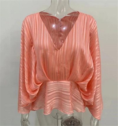 Bluză largă de damă modernă cu decolteu spitz în diferite culori