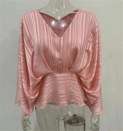 Bluză largă de damă modernă cu decolteu spitz în diferite culori