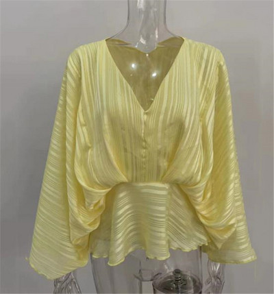 Bluză largă de damă modernă cu decolteu spitz în diferite culori