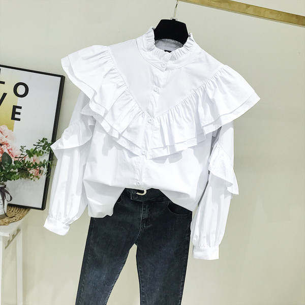 Camasa de dama model nou cu guler polo in albastru si alb