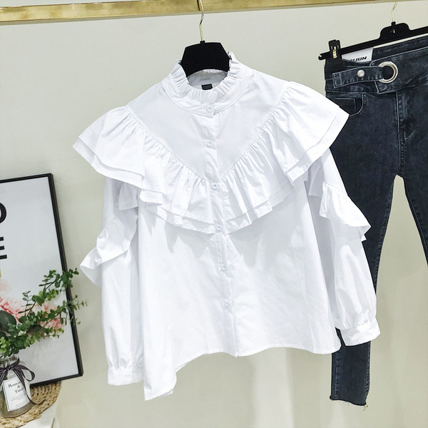 Camasa de dama model nou cu guler polo in albastru si alb