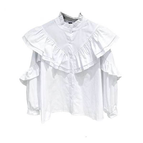 Camasa de dama model nou cu guler polo in albastru si alb