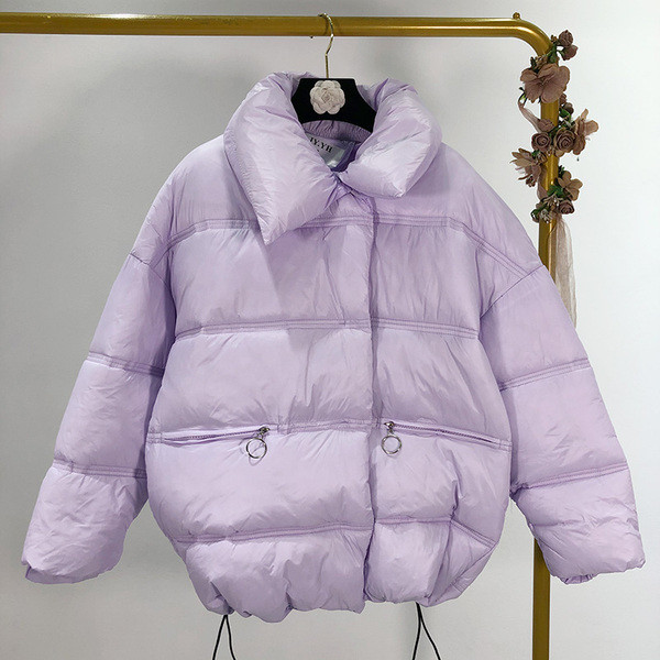 Geaca scurta de iarna cu sireturi si fermoar in culorile verde, mov si negru