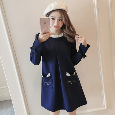 Rochie de dama potrivita pentru gravide cu buzunare in roz si albastru