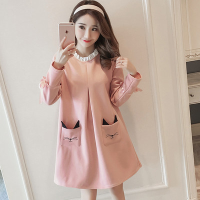 Rochie de dama potrivita pentru gravide cu buzunare in roz si albastru