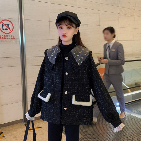 Palton modern de dama in negru cu buzunare