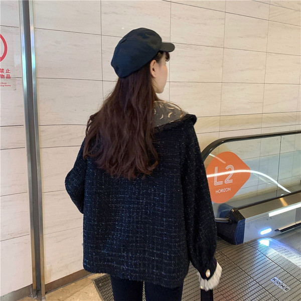 Palton modern de dama in negru cu buzunare