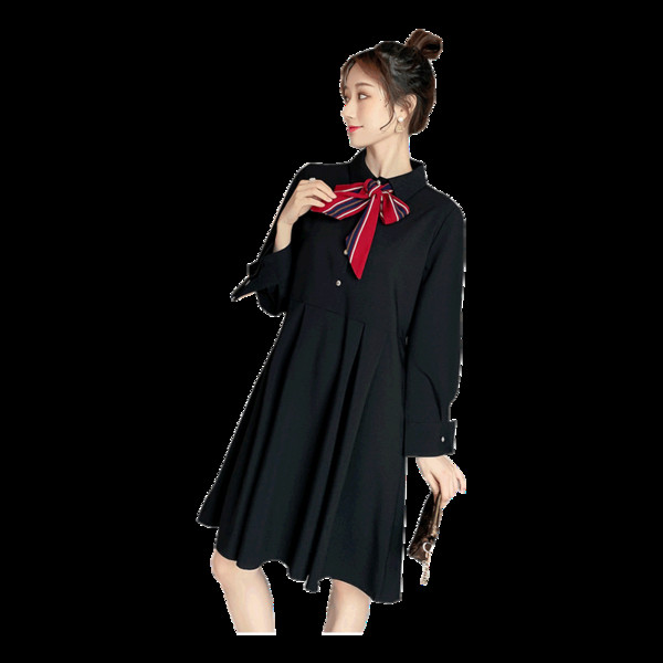 Fekete és sárga színű szalagos női ruha terhes nők számára