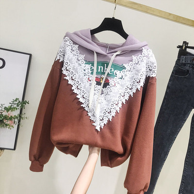 Hanorac de dama modern cu gluga si aplicatie in gri si rosu