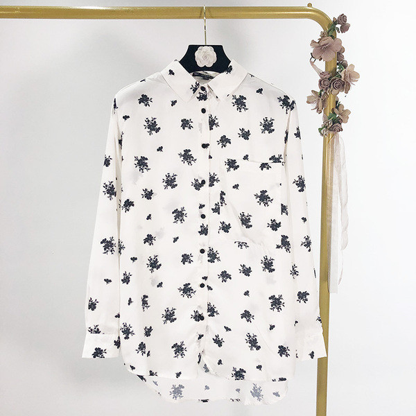 Camasa de dama model clasic alb cu model floral