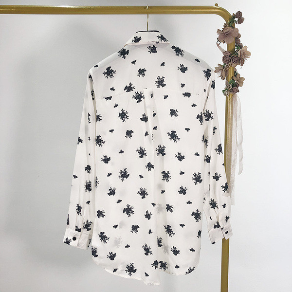 Camasa de dama model clasic alb cu model floral