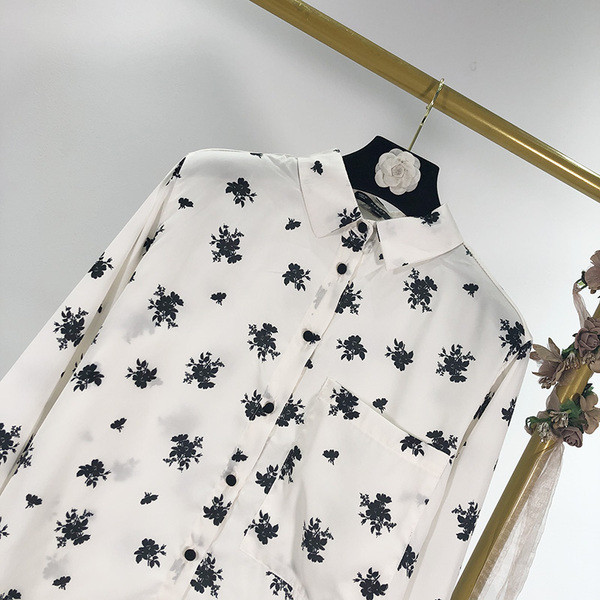 Camasa de dama model clasic alb cu model floral