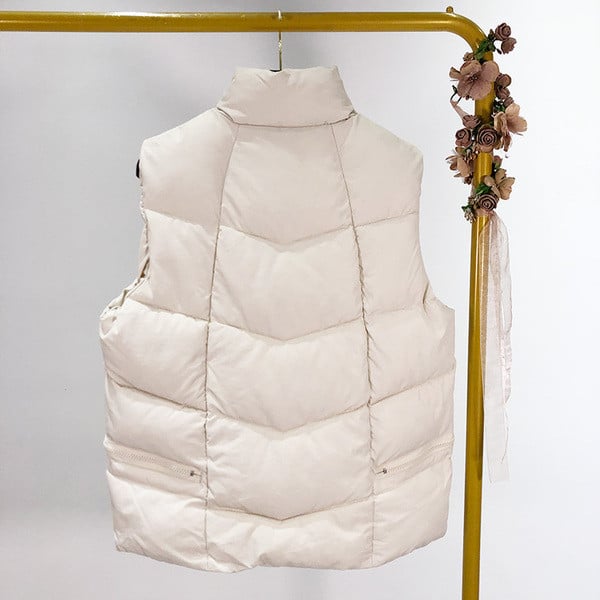 Vesta scurta alb si negru cu fermoar si buzunare