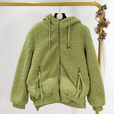 Jachetă scurtă de puf de primăvară-toamnă în bej, verde și roz