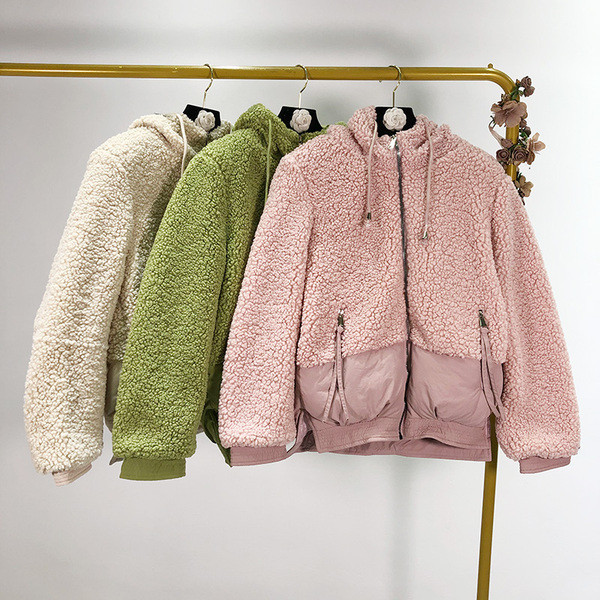 Jachetă scurtă de puf de primăvară-toamnă în bej, verde și roz