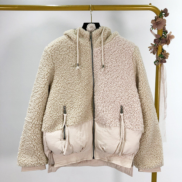 Jachetă scurtă de puf de primăvară-toamnă în bej, verde și roz