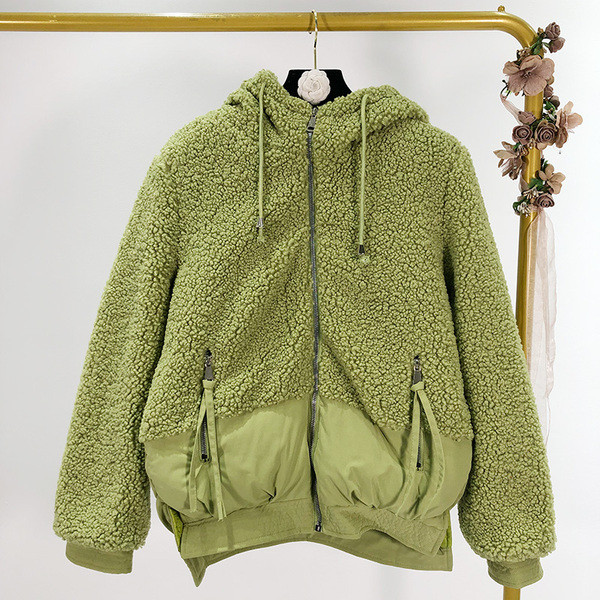 Jachetă scurtă de puf de primăvară-toamnă în bej, verde și roz