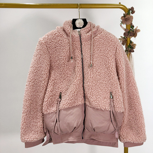 Jachetă scurtă de puf de primăvară-toamnă în bej, verde și roz