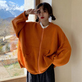 Cardigan casual dama model larg de culoare portocalie cu fermoar