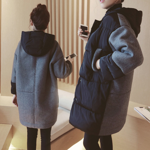 Модерно дамско палто подходящо за бременни жени в копчета и качулка