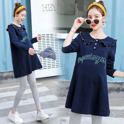 Tunica de dama moderna cu inscriptie si nasturi potrivita pentru gravide