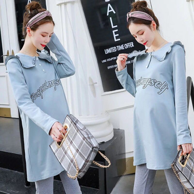 Tunica de dama moderna cu inscriptie si nasturi potrivita pentru gravide