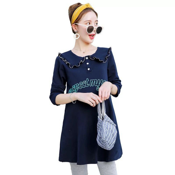 Tunica de dama moderna cu inscriptie si nasturi potrivita pentru gravide