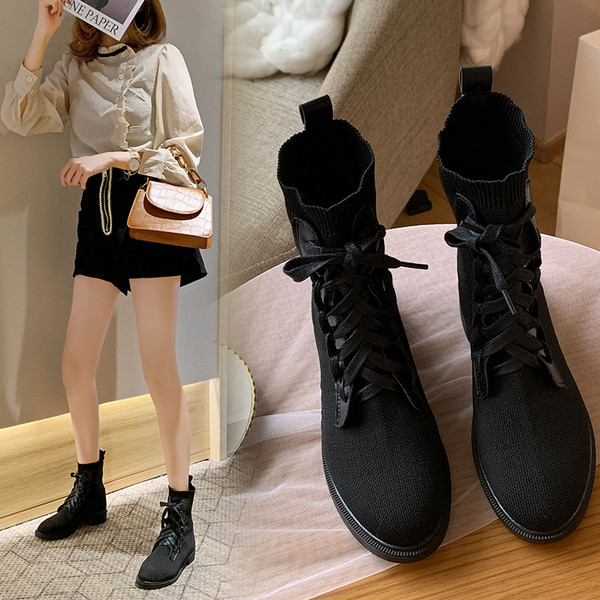 Cizme de dama din piele intoarsa cu talpa plata de culoare neagra