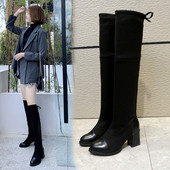 Cizme moderne de dama cu toc gros in negru