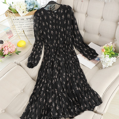 Rochie lunga de dama cu decolteu rotund in trei culori