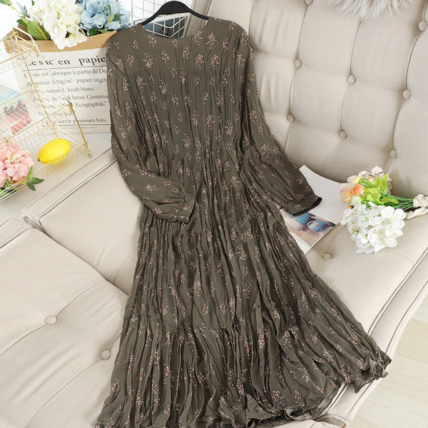 Rochie lunga de dama cu decolteu rotund in trei culori