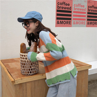 Bluză casual de damă tricotată cu dungi în două culori