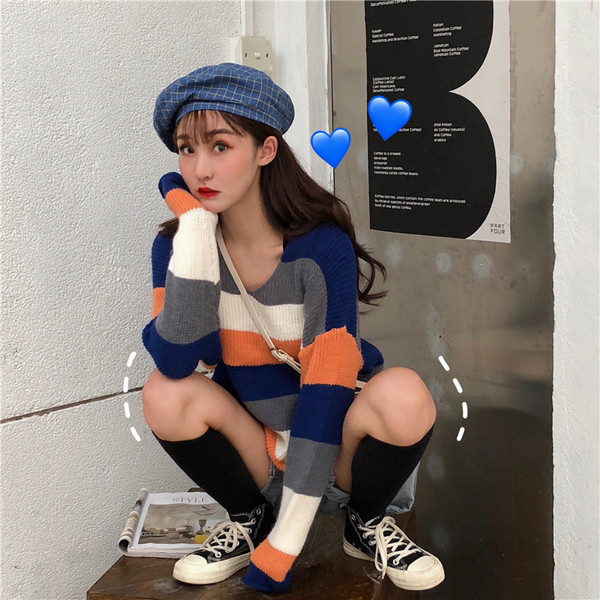 Bluză casual de damă tricotată cu dungi în două culori