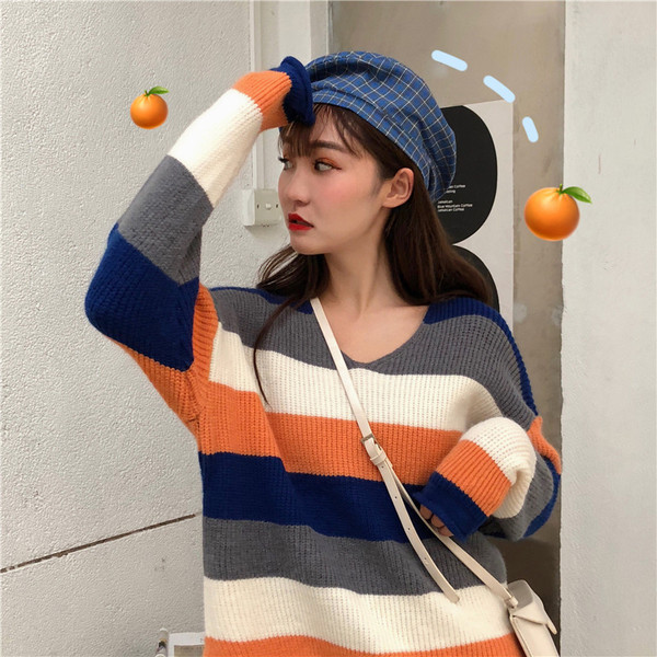 Bluză casual de damă tricotată cu dungi în două culori