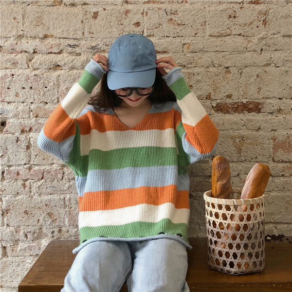 Bluză casual de damă tricotată cu dungi în două culori