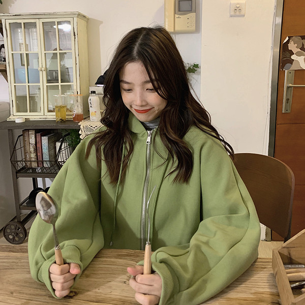 Hanorac casual dama in culoarea alb si verde model larg